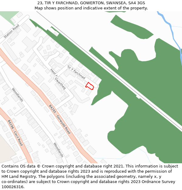 23, TIR Y FARCHNAD, GOWERTON, SWANSEA, SA4 3GS: Location map and indicative extent of plot