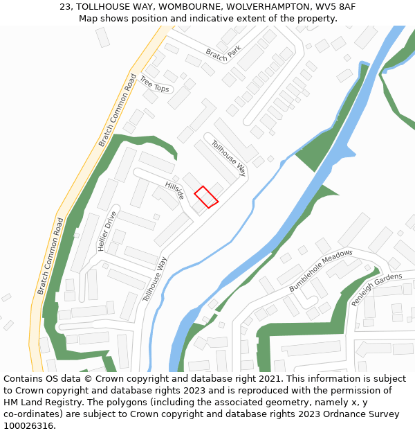 23, TOLLHOUSE WAY, WOMBOURNE, WOLVERHAMPTON, WV5 8AF: Location map and indicative extent of plot