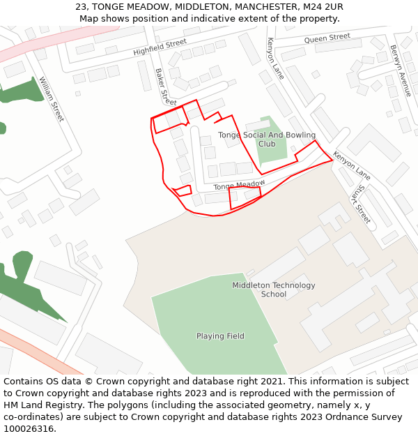 23, TONGE MEADOW, MIDDLETON, MANCHESTER, M24 2UR: Location map and indicative extent of plot