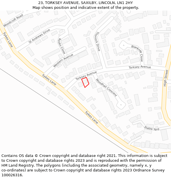 23, TORKSEY AVENUE, SAXILBY, LINCOLN, LN1 2HY: Location map and indicative extent of plot