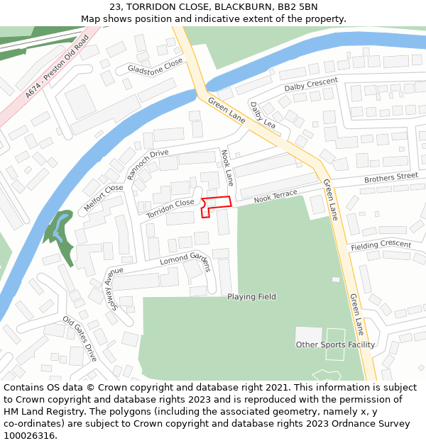 23, TORRIDON CLOSE, BLACKBURN, BB2 5BN: Location map and indicative extent of plot