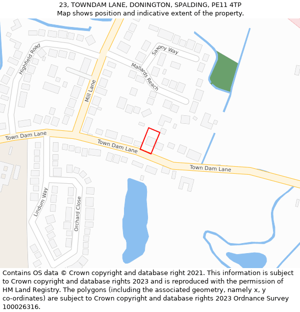 23, TOWNDAM LANE, DONINGTON, SPALDING, PE11 4TP: Location map and indicative extent of plot