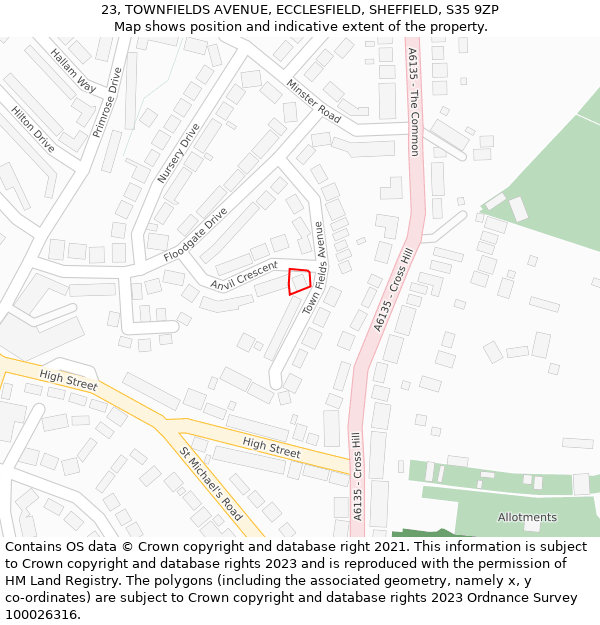 23, TOWNFIELDS AVENUE, ECCLESFIELD, SHEFFIELD, S35 9ZP: Location map and indicative extent of plot