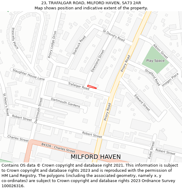 23, TRAFALGAR ROAD, MILFORD HAVEN, SA73 2AR: Location map and indicative extent of plot