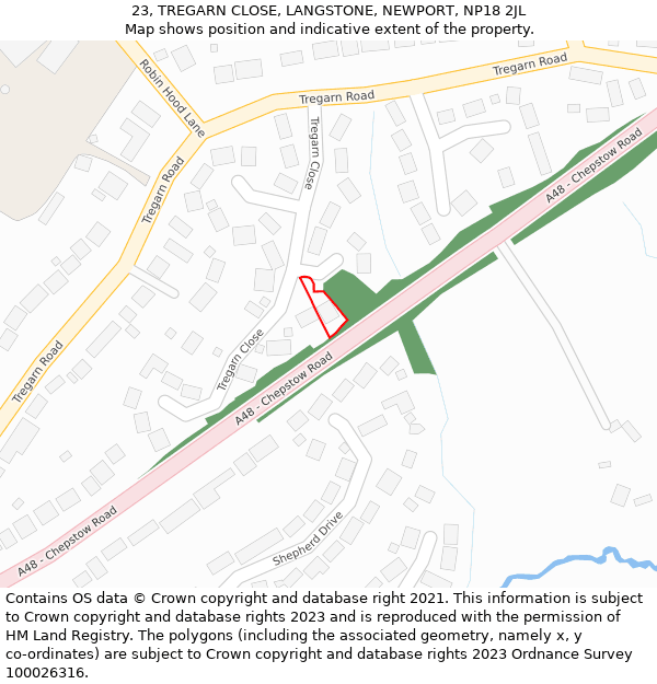 23, TREGARN CLOSE, LANGSTONE, NEWPORT, NP18 2JL: Location map and indicative extent of plot