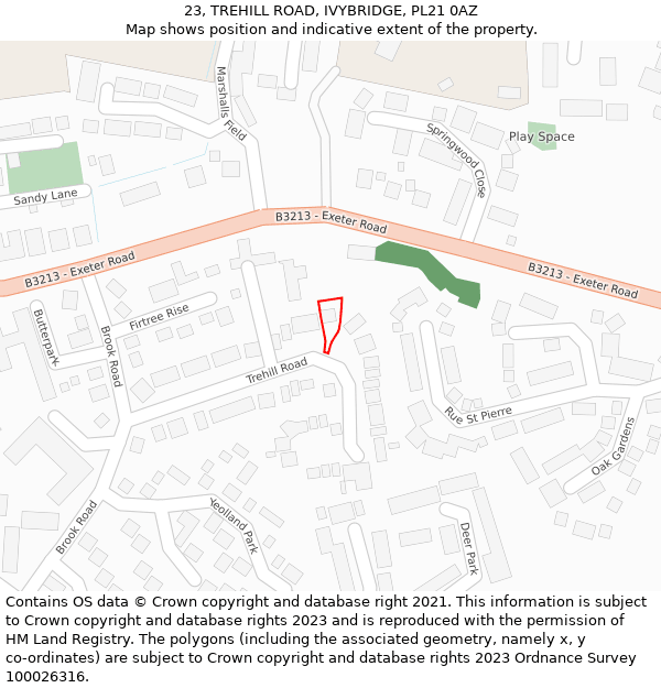 23, TREHILL ROAD, IVYBRIDGE, PL21 0AZ: Location map and indicative extent of plot