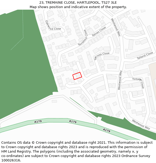 23, TREMAINE CLOSE, HARTLEPOOL, TS27 3LE: Location map and indicative extent of plot