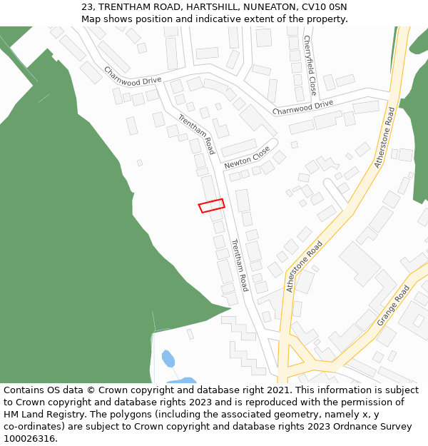 23, TRENTHAM ROAD, HARTSHILL, NUNEATON, CV10 0SN: Location map and indicative extent of plot