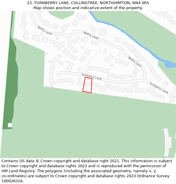23, TURNBERRY LANE, COLLINGTREE, NORTHAMPTON, NN4 0PA: Location map and indicative extent of plot