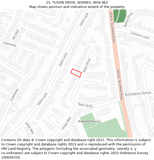 23, TUSON DRIVE, WIDNES, WA8 9EZ: Location map and indicative extent of plot