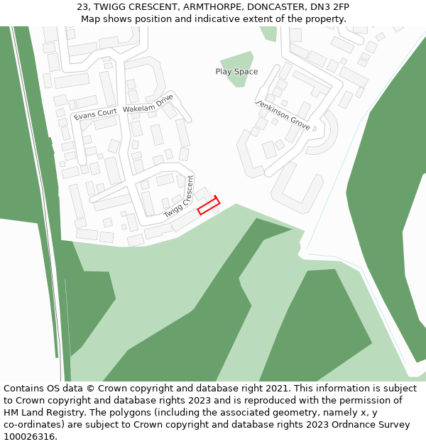 23, TWIGG CRESCENT, ARMTHORPE, DONCASTER, DN3 2FP: Location map and indicative extent of plot