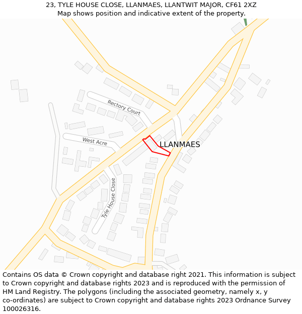 23, TYLE HOUSE CLOSE, LLANMAES, LLANTWIT MAJOR, CF61 2XZ: Location map and indicative extent of plot