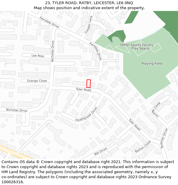 23, TYLER ROAD, RATBY, LEICESTER, LE6 0NQ: Location map and indicative extent of plot