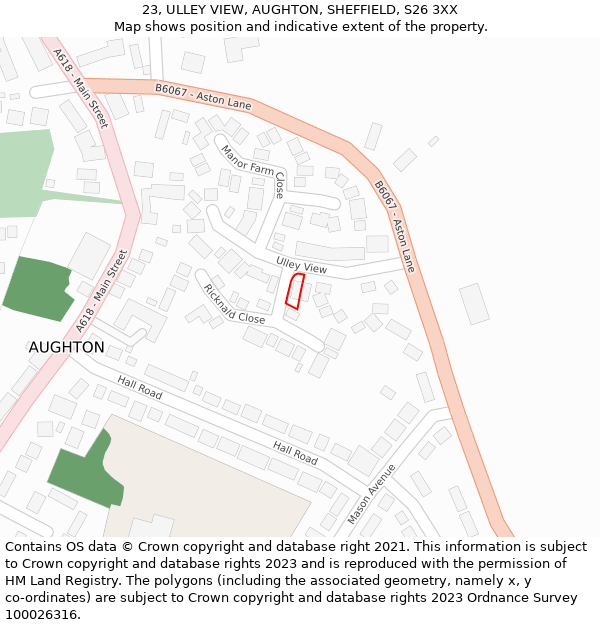 23, ULLEY VIEW, AUGHTON, SHEFFIELD, S26 3XX: Location map and indicative extent of plot