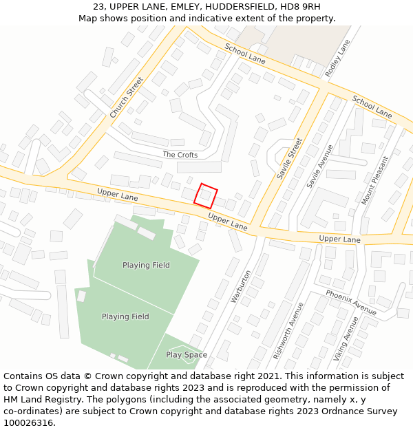 23, UPPER LANE, EMLEY, HUDDERSFIELD, HD8 9RH: Location map and indicative extent of plot