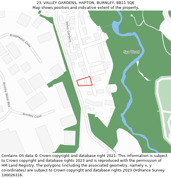 23, VALLEY GARDENS, HAPTON, BURNLEY, BB11 5QE: Location map and indicative extent of plot