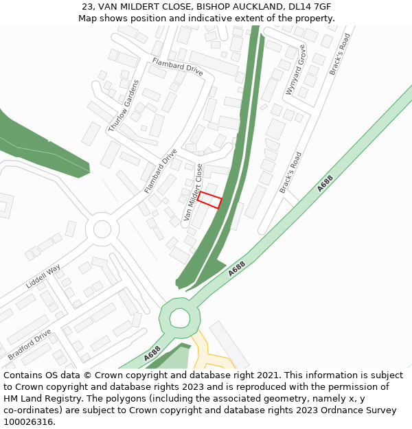 23, VAN MILDERT CLOSE, BISHOP AUCKLAND, DL14 7GF: Location map and indicative extent of plot