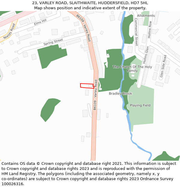 23, VARLEY ROAD, SLAITHWAITE, HUDDERSFIELD, HD7 5HL: Location map and indicative extent of plot