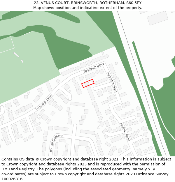 23, VENUS COURT, BRINSWORTH, ROTHERHAM, S60 5EY: Location map and indicative extent of plot