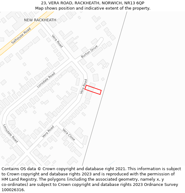 23, VERA ROAD, RACKHEATH, NORWICH, NR13 6QP: Location map and indicative extent of plot