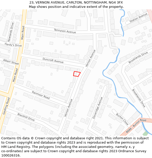23, VERNON AVENUE, CARLTON, NOTTINGHAM, NG4 3FX: Location map and indicative extent of plot