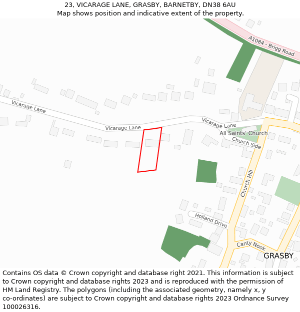 23, VICARAGE LANE, GRASBY, BARNETBY, DN38 6AU: Location map and indicative extent of plot