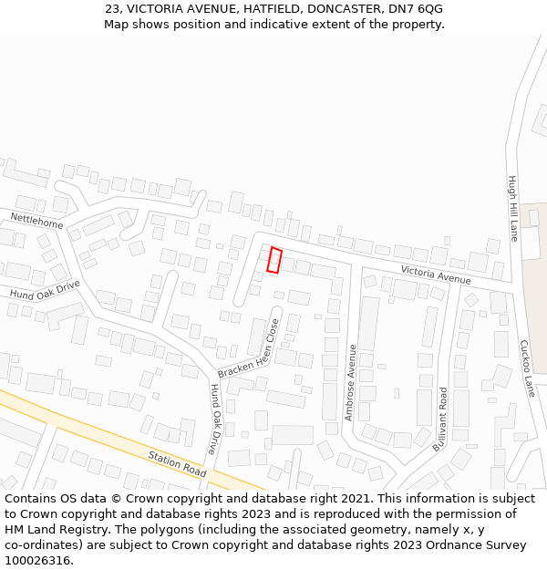 23, VICTORIA AVENUE, HATFIELD, DONCASTER, DN7 6QG: Location map and indicative extent of plot