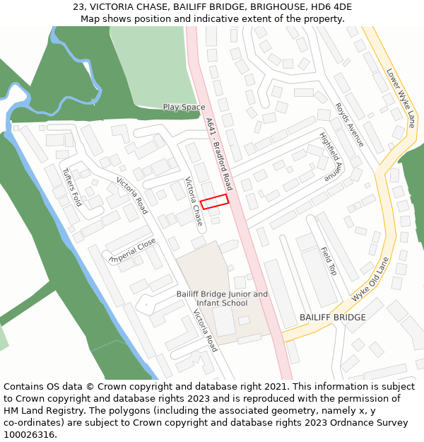 23, VICTORIA CHASE, BAILIFF BRIDGE, BRIGHOUSE, HD6 4DE: Location map and indicative extent of plot