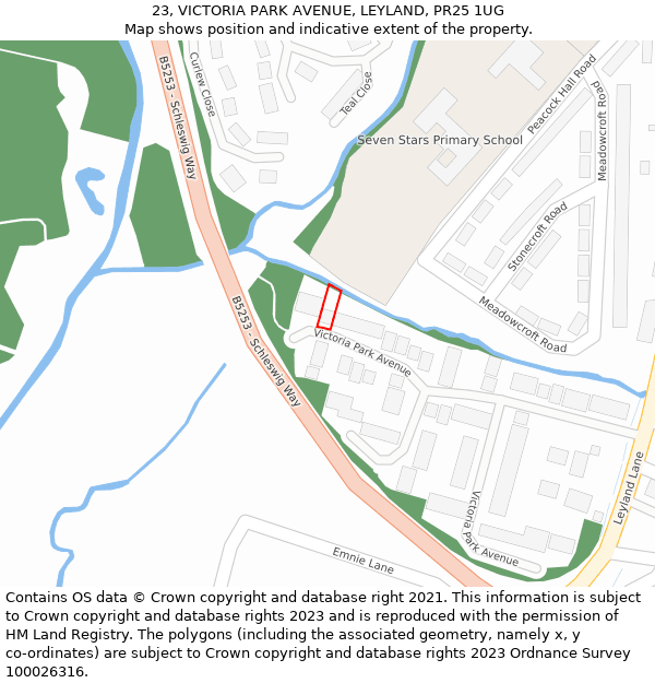 23, VICTORIA PARK AVENUE, LEYLAND, PR25 1UG: Location map and indicative extent of plot