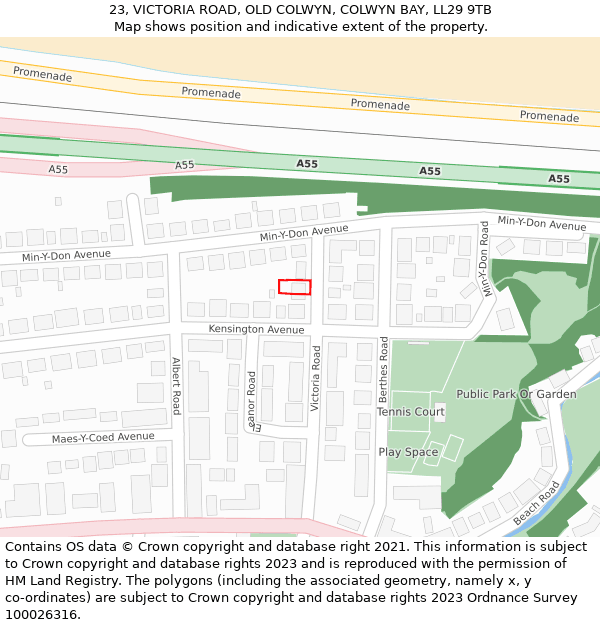 23, VICTORIA ROAD, OLD COLWYN, COLWYN BAY, LL29 9TB: Location map and indicative extent of plot