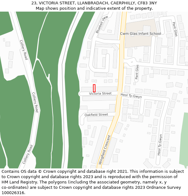 23, VICTORIA STREET, LLANBRADACH, CAERPHILLY, CF83 3NY: Location map and indicative extent of plot