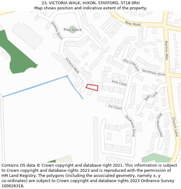 23, VICTORIA WALK, HIXON, STAFFORD, ST18 0RH: Location map and indicative extent of plot