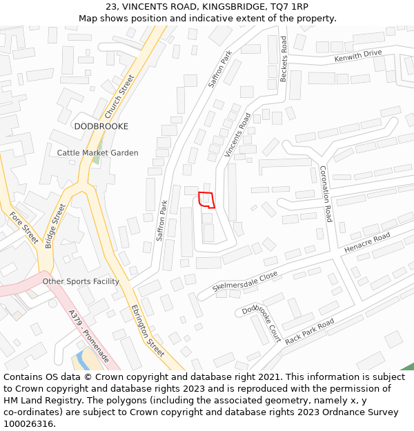 23, VINCENTS ROAD, KINGSBRIDGE, TQ7 1RP: Location map and indicative extent of plot