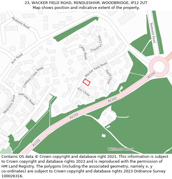 23, WACKER FIELD ROAD, RENDLESHAM, WOODBRIDGE, IP12 2UT: Location map and indicative extent of plot