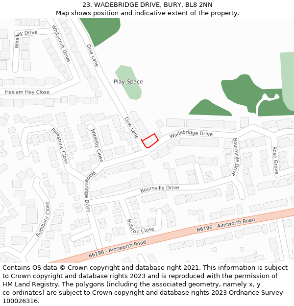 23, WADEBRIDGE DRIVE, BURY, BL8 2NN: Location map and indicative extent of plot
