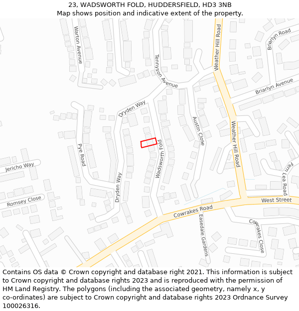 23, WADSWORTH FOLD, HUDDERSFIELD, HD3 3NB: Location map and indicative extent of plot