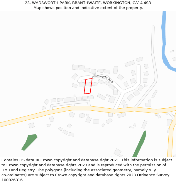 23, WADSWORTH PARK, BRANTHWAITE, WORKINGTON, CA14 4SR: Location map and indicative extent of plot