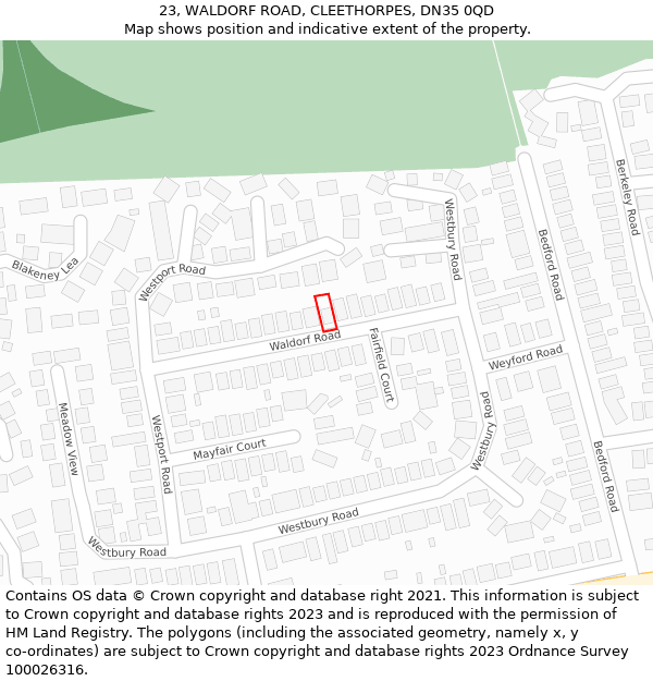 23, WALDORF ROAD, CLEETHORPES, DN35 0QD: Location map and indicative extent of plot