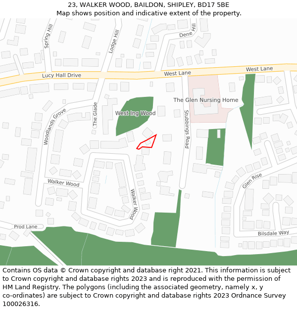 23, WALKER WOOD, BAILDON, SHIPLEY, BD17 5BE: Location map and indicative extent of plot