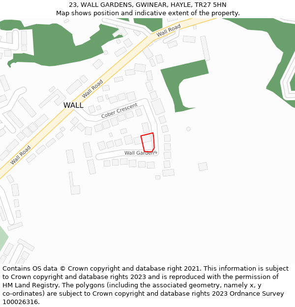 23, WALL GARDENS, GWINEAR, HAYLE, TR27 5HN: Location map and indicative extent of plot