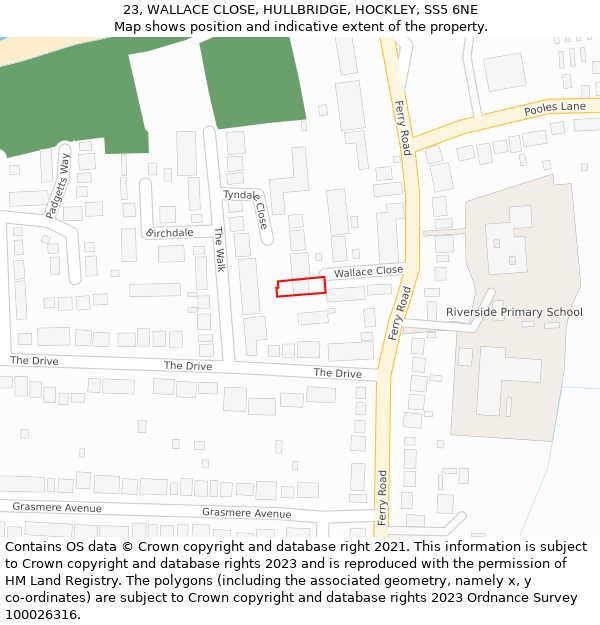 23, WALLACE CLOSE, HULLBRIDGE, HOCKLEY, SS5 6NE: Location map and indicative extent of plot