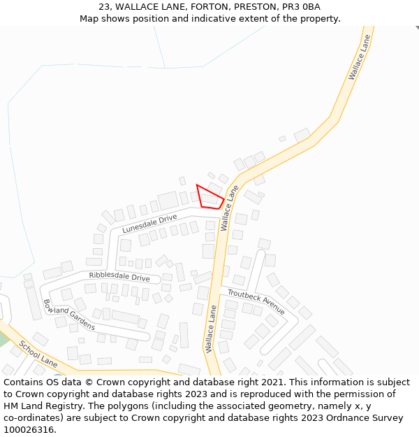 23, WALLACE LANE, FORTON, PRESTON, PR3 0BA: Location map and indicative extent of plot