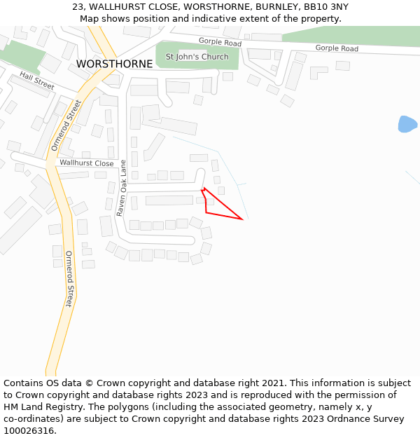 23, WALLHURST CLOSE, WORSTHORNE, BURNLEY, BB10 3NY: Location map and indicative extent of plot