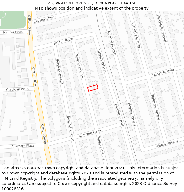 23, WALPOLE AVENUE, BLACKPOOL, FY4 1SF: Location map and indicative extent of plot