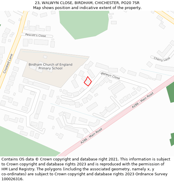 23, WALWYN CLOSE, BIRDHAM, CHICHESTER, PO20 7SR: Location map and indicative extent of plot