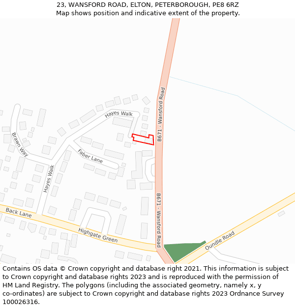 23, WANSFORD ROAD, ELTON, PETERBOROUGH, PE8 6RZ: Location map and indicative extent of plot