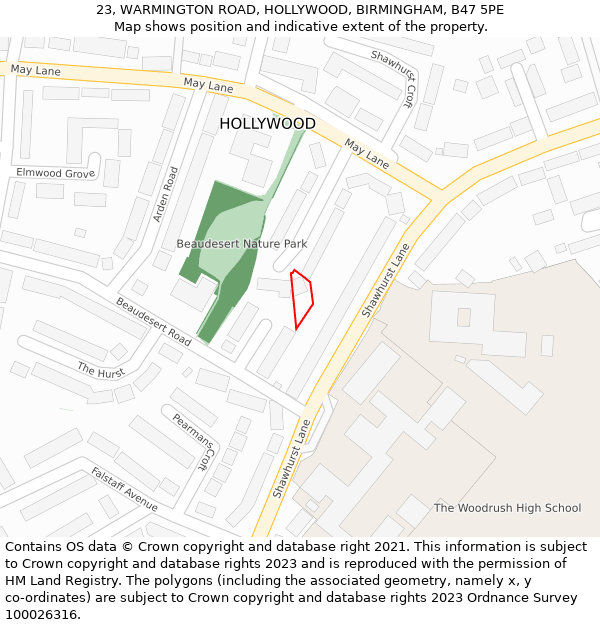 23, WARMINGTON ROAD, HOLLYWOOD, BIRMINGHAM, B47 5PE: Location map and indicative extent of plot