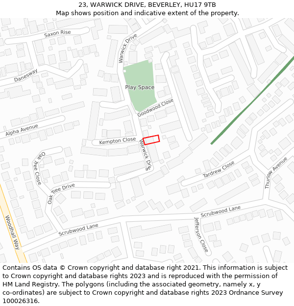 23, WARWICK DRIVE, BEVERLEY, HU17 9TB: Location map and indicative extent of plot