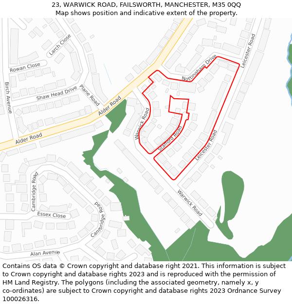 23, WARWICK ROAD, FAILSWORTH, MANCHESTER, M35 0QQ: Location map and indicative extent of plot