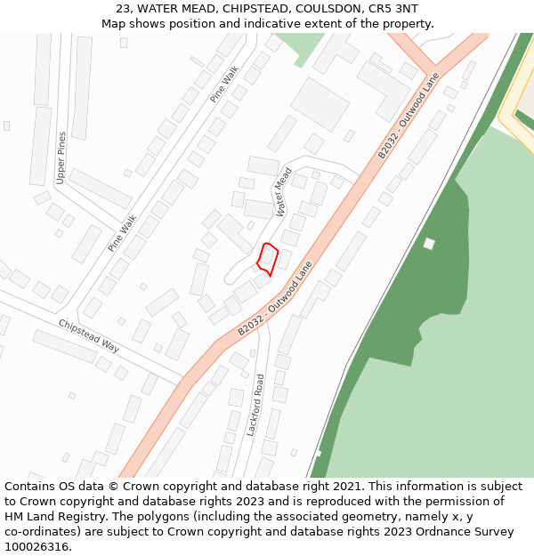 23, WATER MEAD, CHIPSTEAD, COULSDON, CR5 3NT: Location map and indicative extent of plot